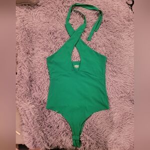 NWOT Green Body Suit Crisscross halter
